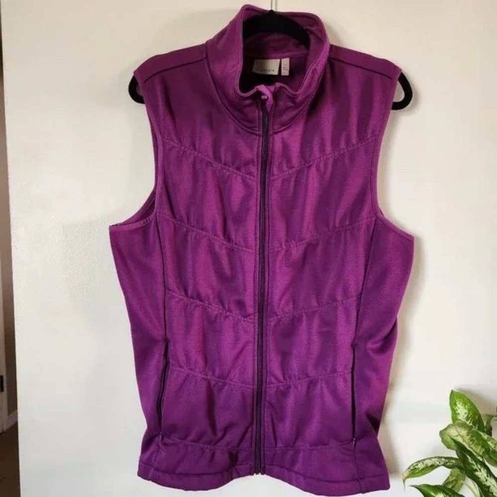 ATHLETA Women's Quilted Fleece Full Zip Vest - Plum Purple - Size 1X